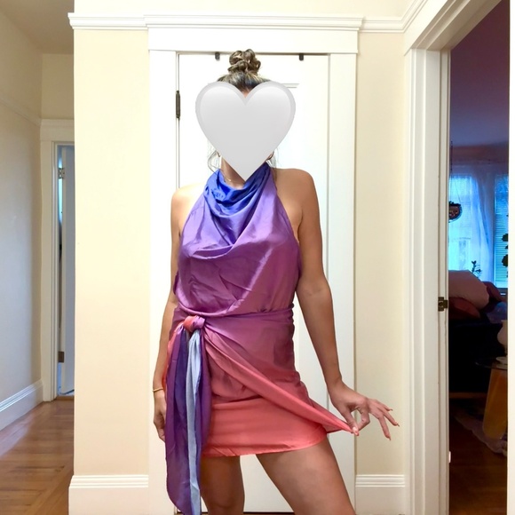 NEW BAOBAB x REVOLVE Providencia Dress Sunset Ombre draped high neck Satin party - Picture 1 of 4